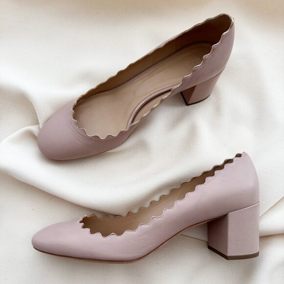 Chloé Lauren Scalloped Nude Leather Pumps, size 40 (size 9.5) - Picture 11 of 12